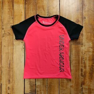 Under Armour shirt size 10 heat gear active dri fit sports spring pink black